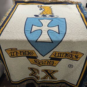 Vintage Sigma Chi Fraternity Throw Blanket Cotton 45X64 Pure Country Weave